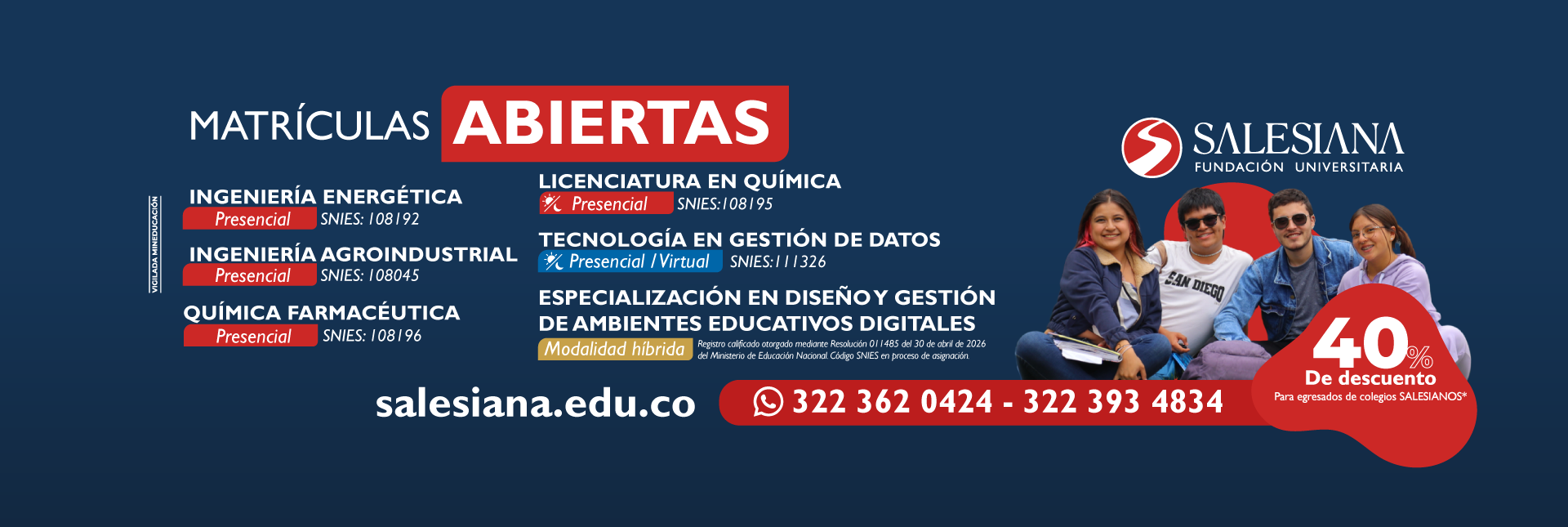 Fundación Universitaria Salesiana: matrículas abiertas, programas académicos y beneficio para egresados de colegios salesianos